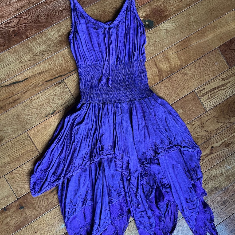 Purple Asymmetrical Tiered V-Neck Sundress for Night Out